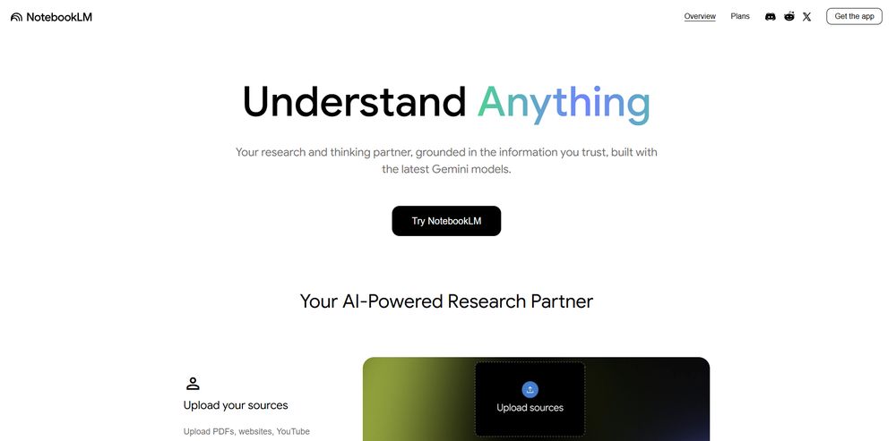 NotebookLM网站首页截图预览