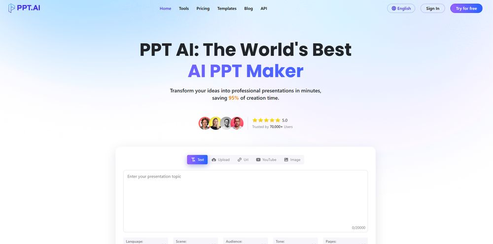 PPT AI网站首页截图预览