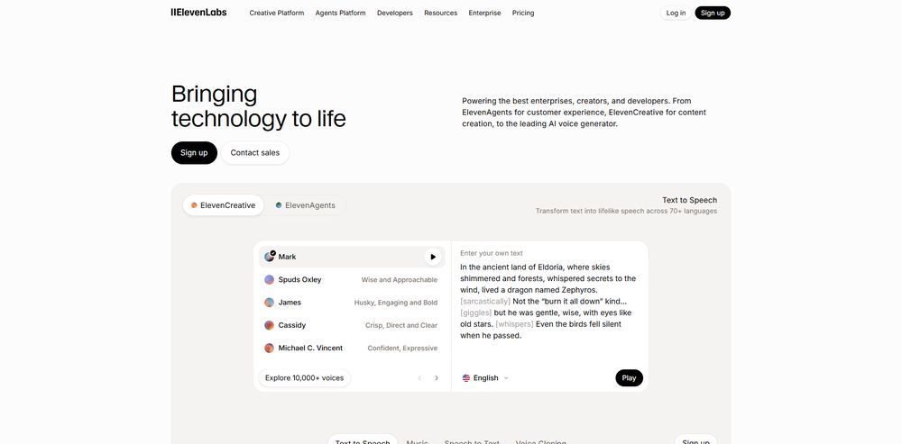 ElevenLabs网站首页截图预览