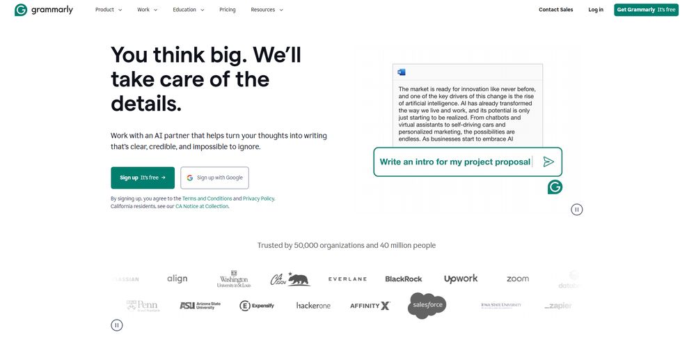Grammarly网站首页截图预览