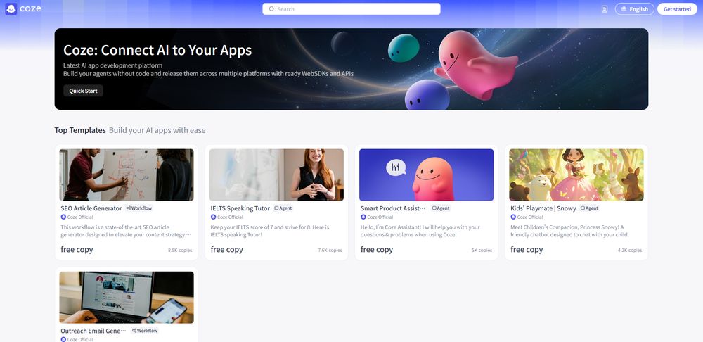 Coze（扣子国际版）网站首页截图预览