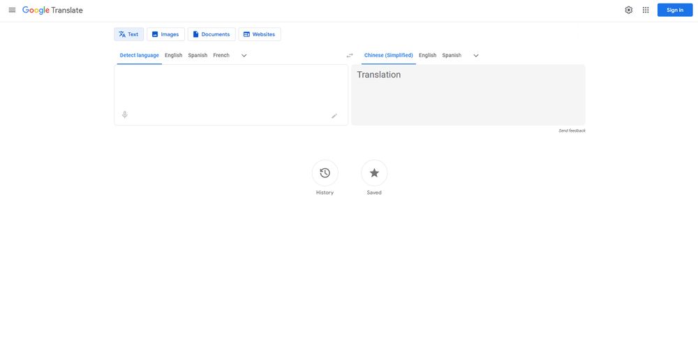 Google Translate网站首页截图预览