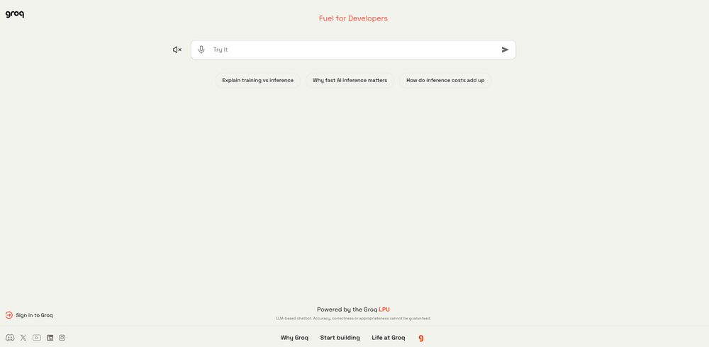 Groq Chat网站首页截图预览