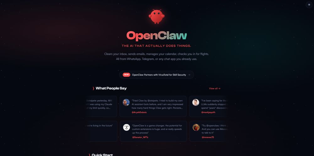 OpenClaw网站首页截图预览