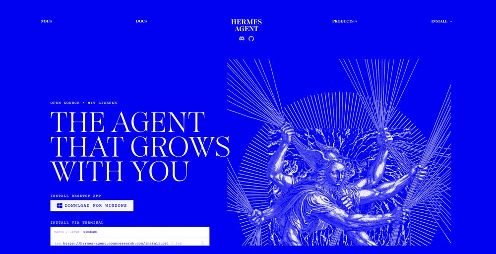 Hermes Agent网站首页截图预览