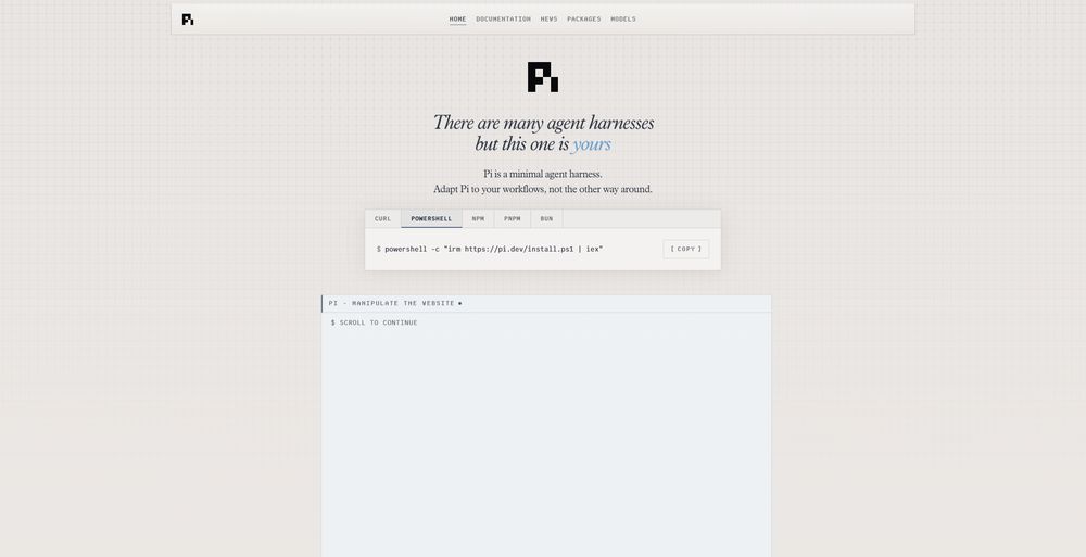 Pi Coding Agent网站首页截图预览