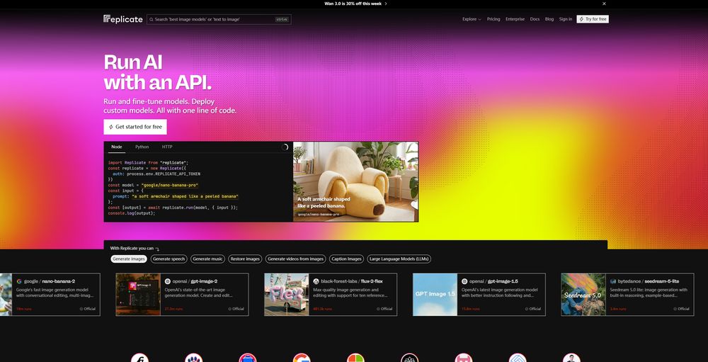 Replicate网站首页截图预览