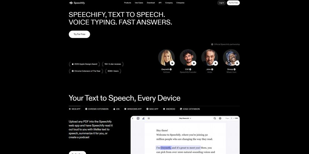 Speechify网站首页截图预览