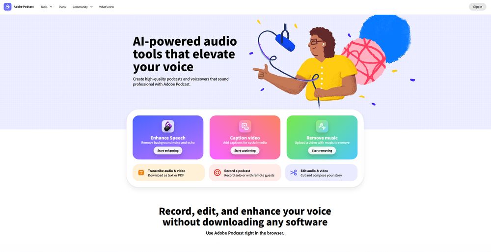 Adobe Podcast网站首页截图预览