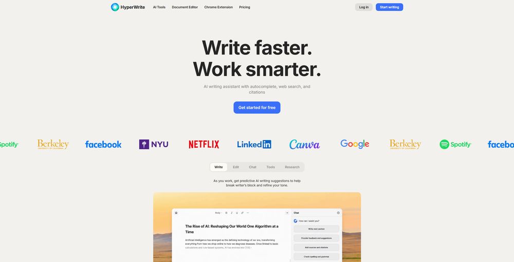 HyperWrite网站首页截图预览