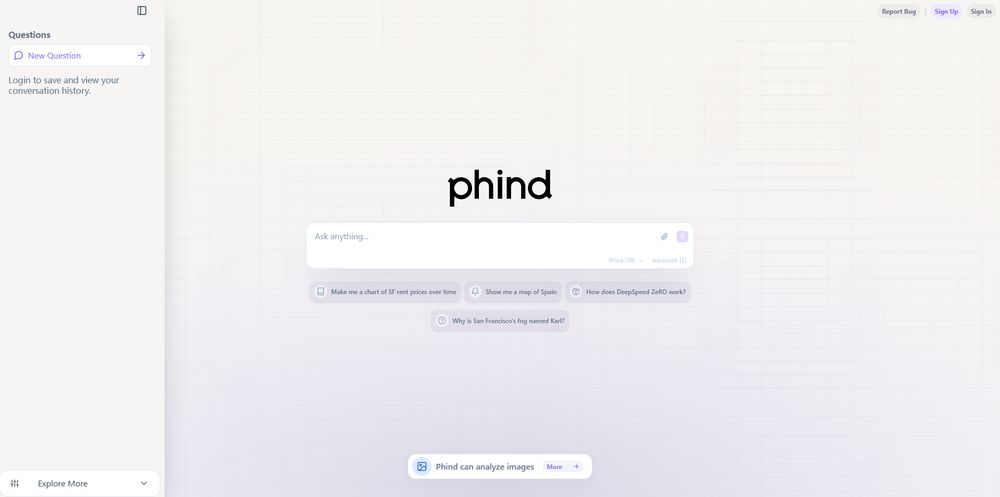 Phind网站首页截图预览