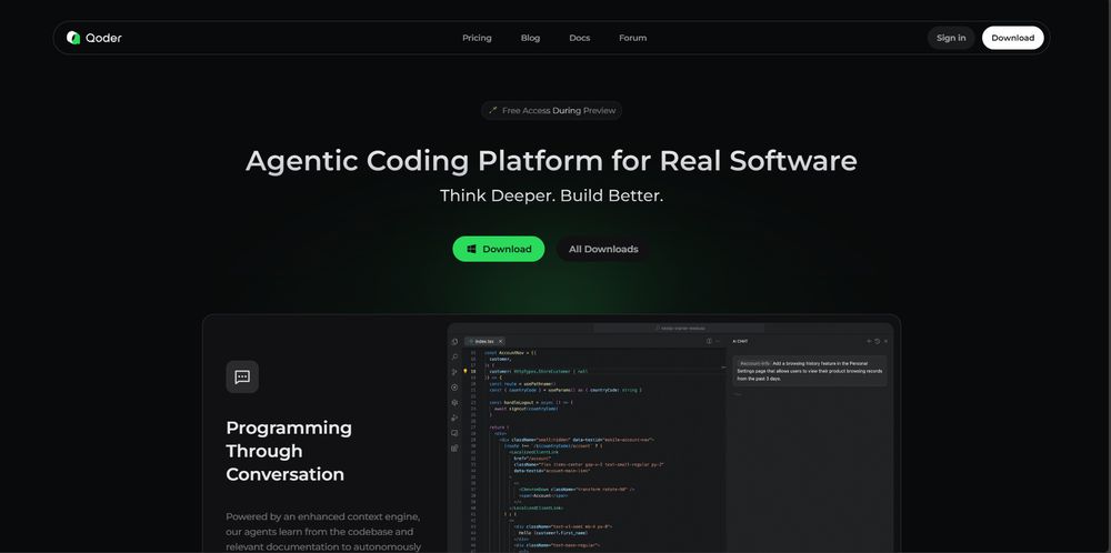 Qoder网站首页截图预览