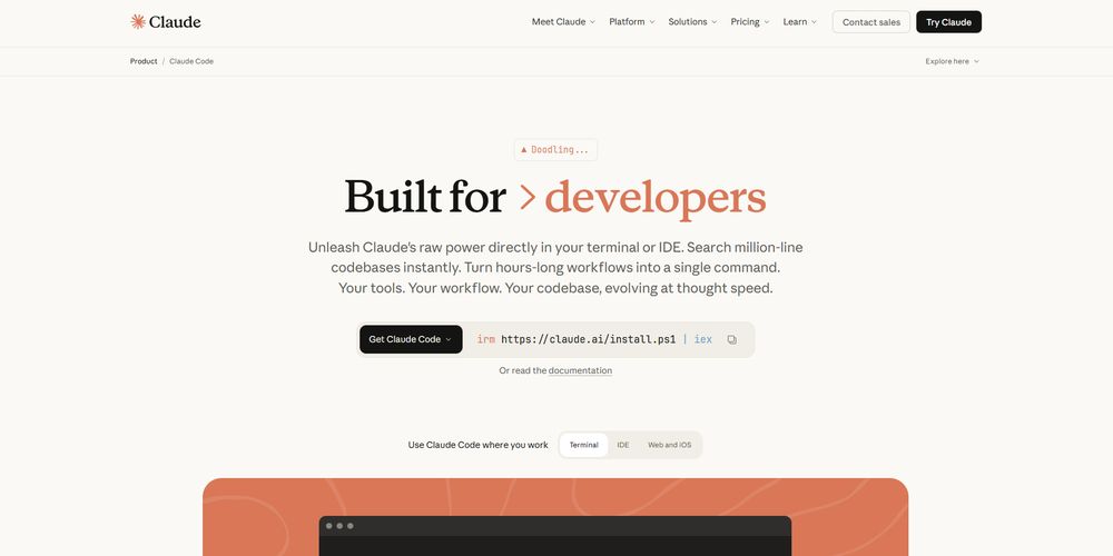Claude Code网站首页截图预览