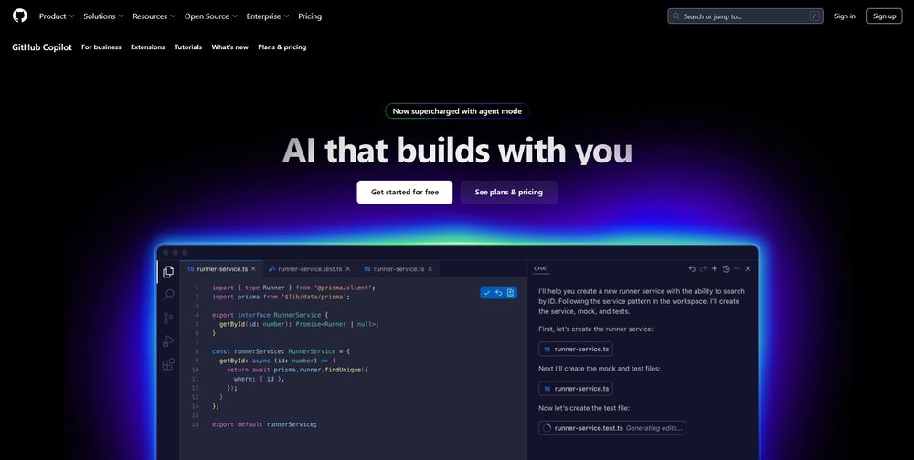 GitHub Copilot网站首页截图预览
